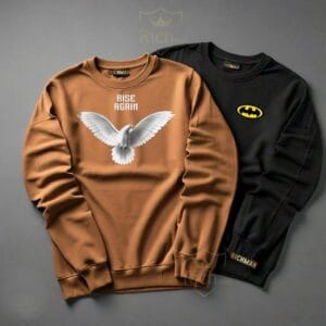 Fashion 14 Men’s fleece printed sweatshirt pack of 2 – brown and black front view