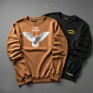 Men’s fleece printed sweatshirt pack of 2 – brown and black front view