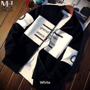 Men’s zipper fleece jacket – black & white front view