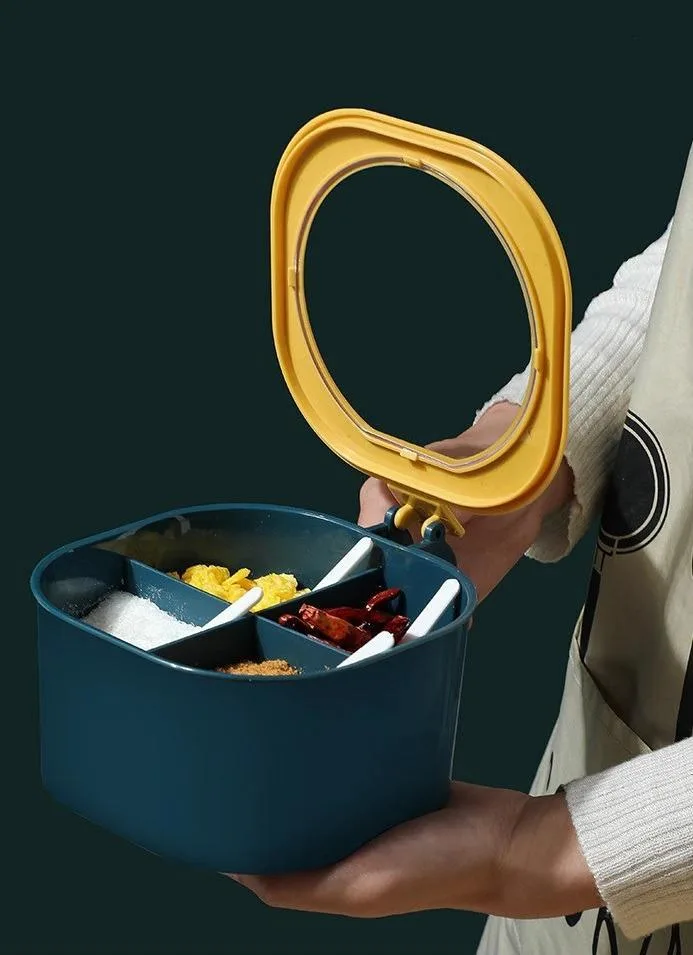 4 in 1 spice box with spoons – durable plastic organizer