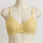 Beige cotton embroidered non-padded bra front view