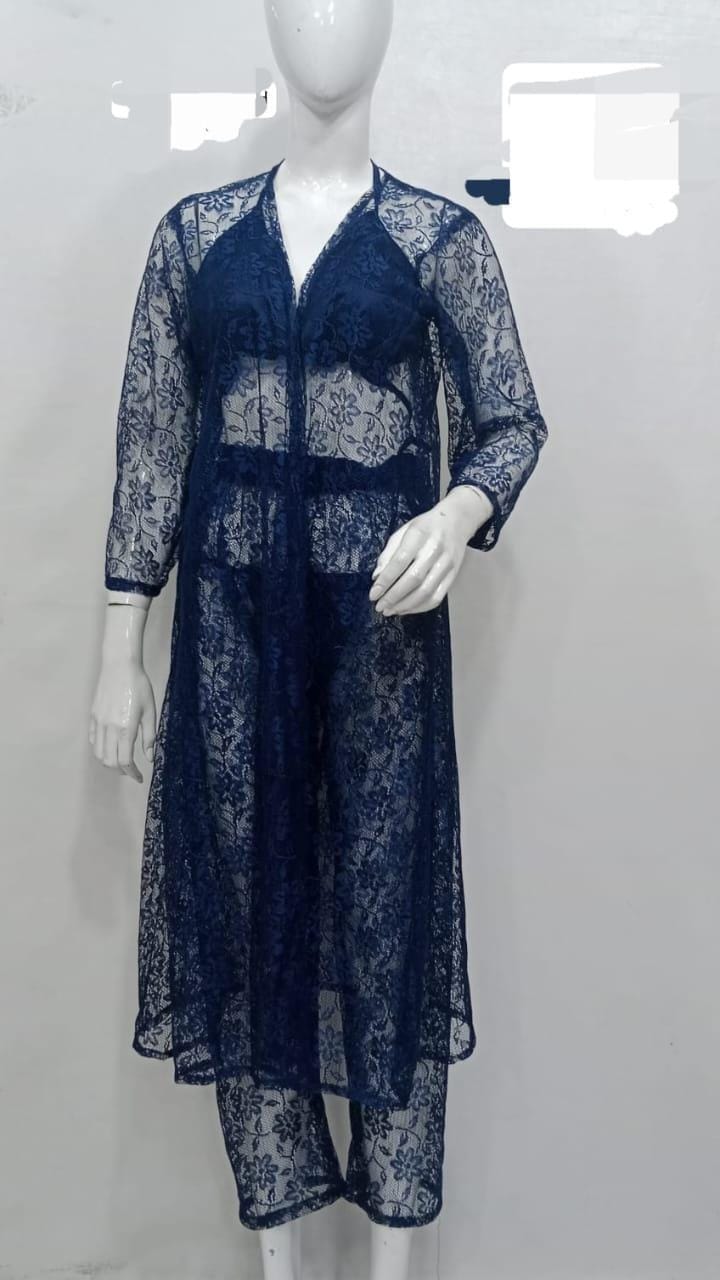 Front view of blue plain fishnet fabric
