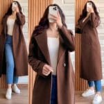 Lifestyle image styling brown fleece coat with winter outfit