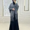 Grey fleece shawl plain design front view