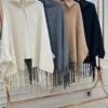 Flat lay of plain fleece shawl in grey color