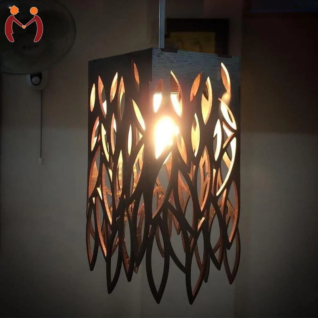 Stylish pendant lamp black MDF with golden light