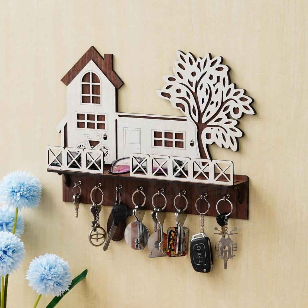 Tree design MDF key and mobile holder – abstract wall organizer