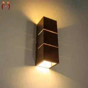 3D wooden wall light lamp – MDF with golden glow