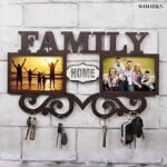Personalized picture frame key holder – brown MDF wall organizer