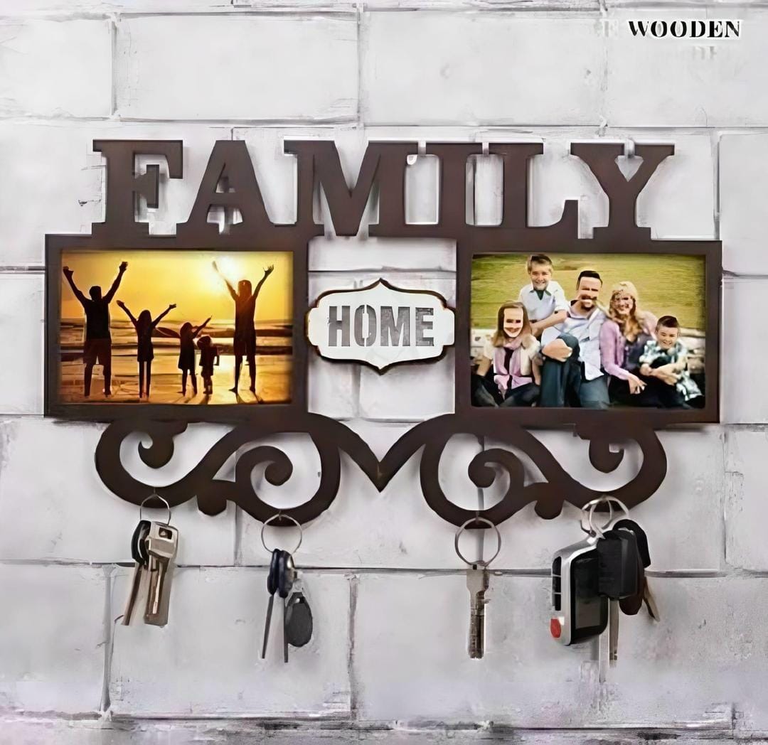 Personalized picture frame key holder – brown MDF wall organizer