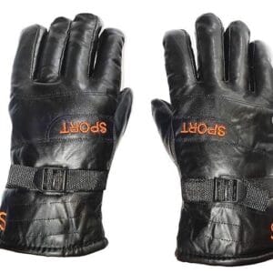 Men’s rexine plain black leather gloves – front view