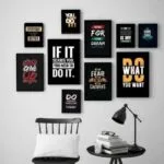 Modern abstract wall frame set – 10 pcs wooden frames (black)