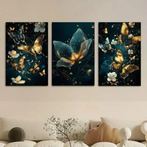 Flower design wooden wall frame set – 3 pcs multicolor décor
