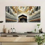 Mosque design wooden wall frame set – 3 pcs multicolor décor