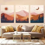 Modern abstract wall frame set – 3 pcs wooden multicolor décor
