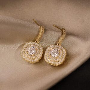 Fashion 15 Beautiful sparkling Korean zircon earrings in golden color