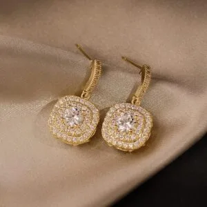 Beautiful sparkling Korean zircon earrings in golden color