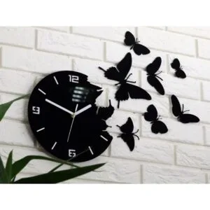Butterfly design analogue wall clock – black MDF wood