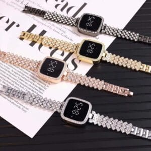 Fashion 14 Lifestyle photo – woman wearing women’s square chain strap watch