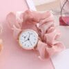 Peach strap stainless steel women’s round quartz watch