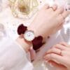 Stylish women’s round dial watch – red strap