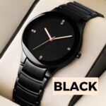 Men’s quartz chain strap watch – black stainless steel