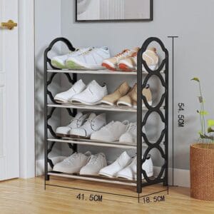 4-layer compact black shoe rack – stainless steel frame