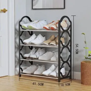 4-layer compact black shoe rack – stainless steel frame