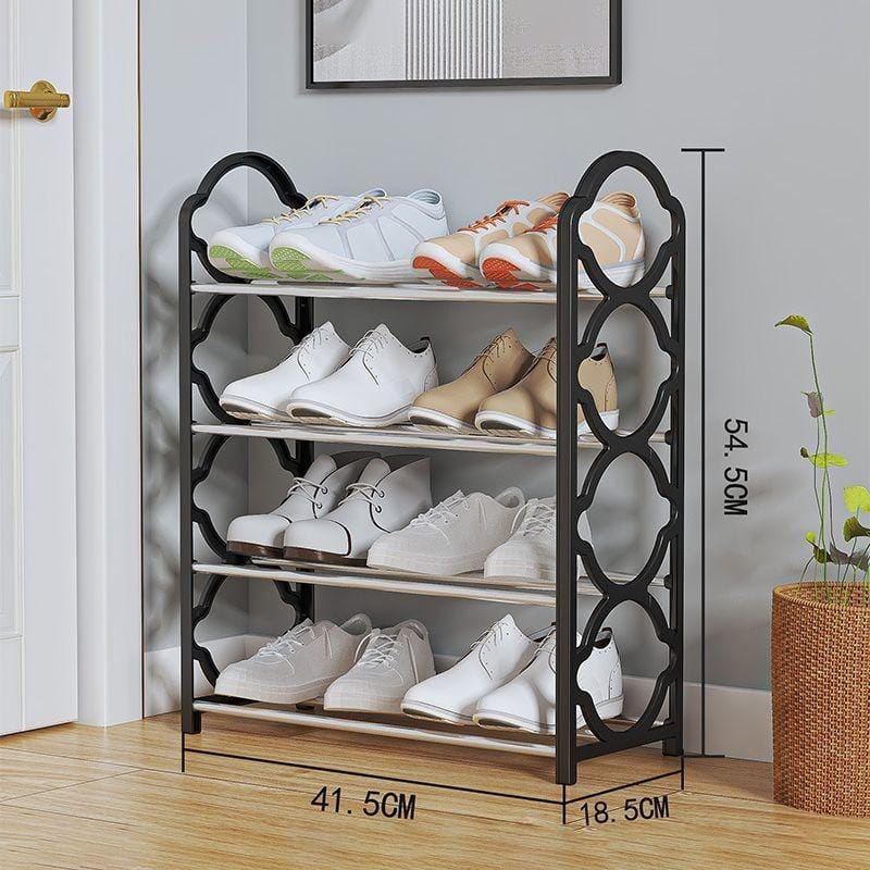 4-layer compact black shoe rack – stainless steel frame