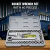 40 pcs stainless steel socket wrench tool kit – grey case