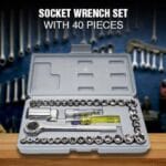40 pcs stainless steel socket wrench tool kit – grey case