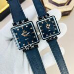 Stylish quartz square couple watches – blue leather strap