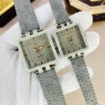 Unisex quartz couple watches – grey leather strap, square dial