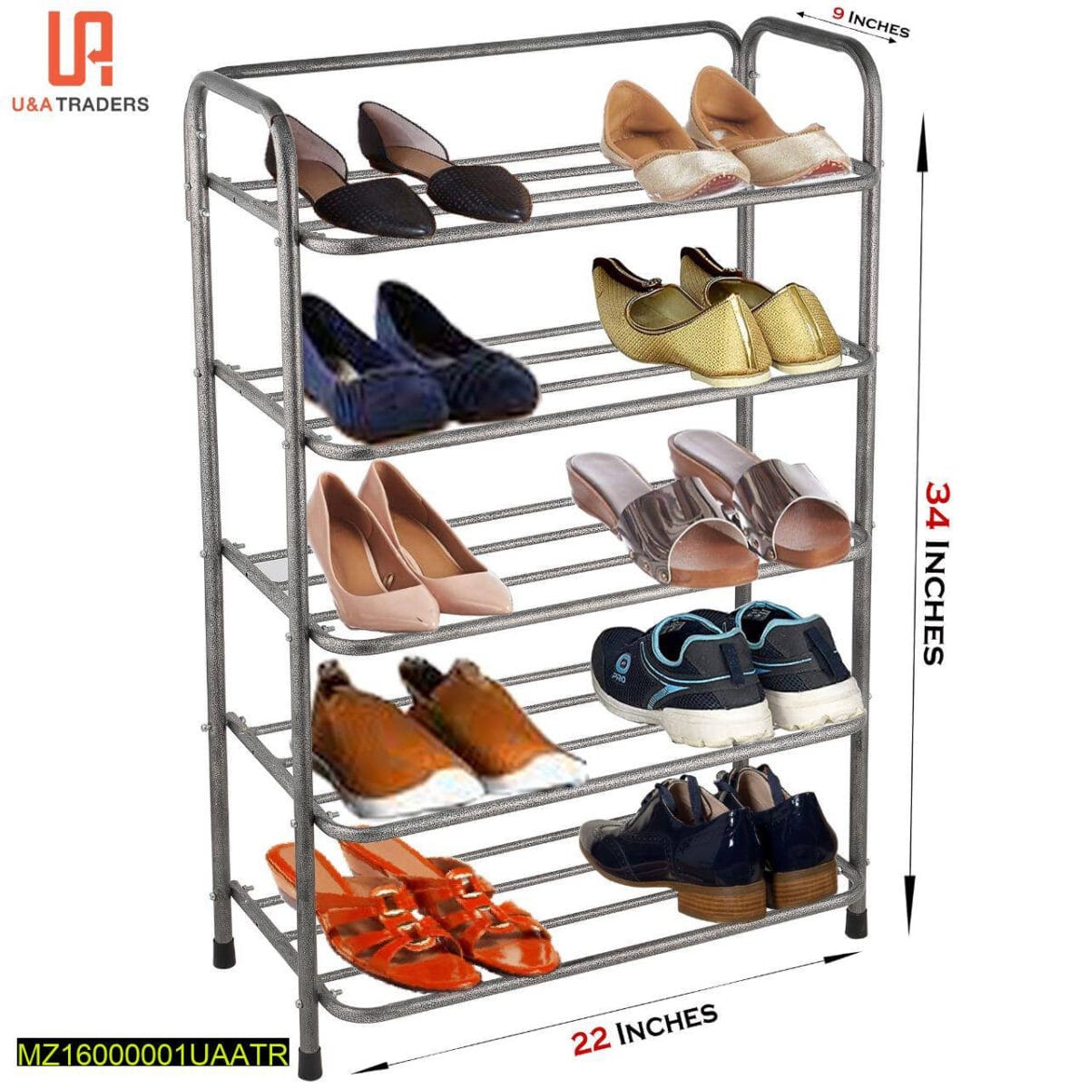 5 layer stainless steel shoe rack – silver finish