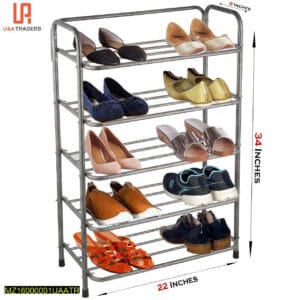 5 layer stainless steel shoe rack – silver finish