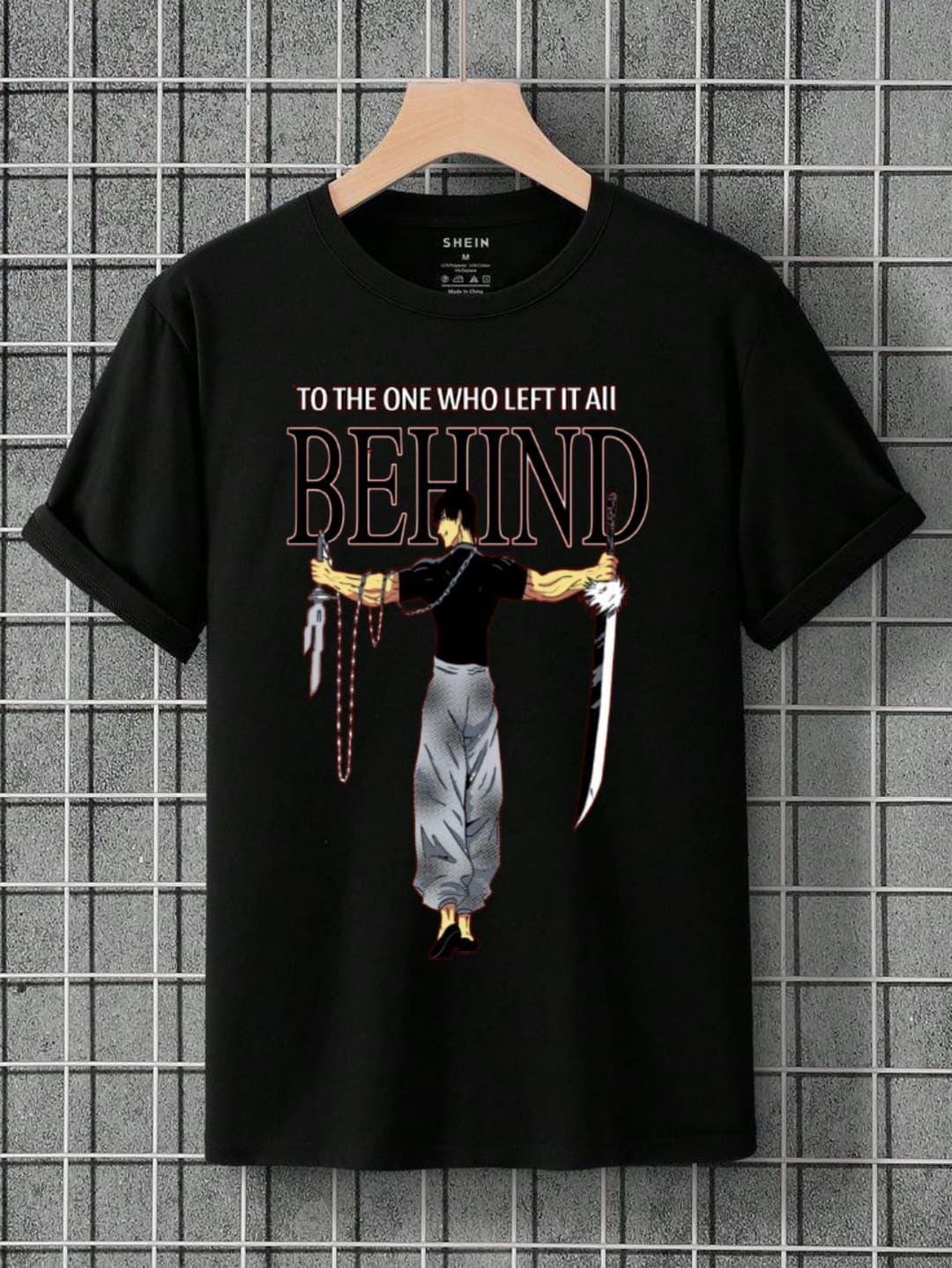 Men’s black cotton printed T-shirt – front view