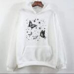 Women’s white fleece printed pullover hoodie – front view