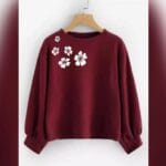 Women’s maroon fleece printed sweatshirt – front view