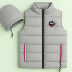 Men’s silver parachute printed sleeveless jacket – front view