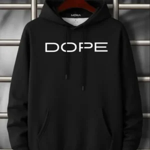 Men’s black cotton printed hoodie – front view