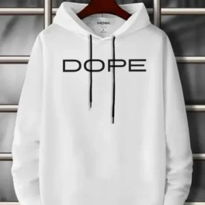 Men’s white cotton printed hoodie – front view