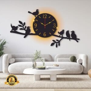 Sparrow design laminated wall clock with backlight – 24x16 inches