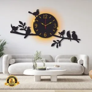 Sparrow design laminated wall clock with backlight – 24x16 inches