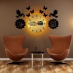 Islamic calligraphy analogue wall clock with light – black & gold laminated design