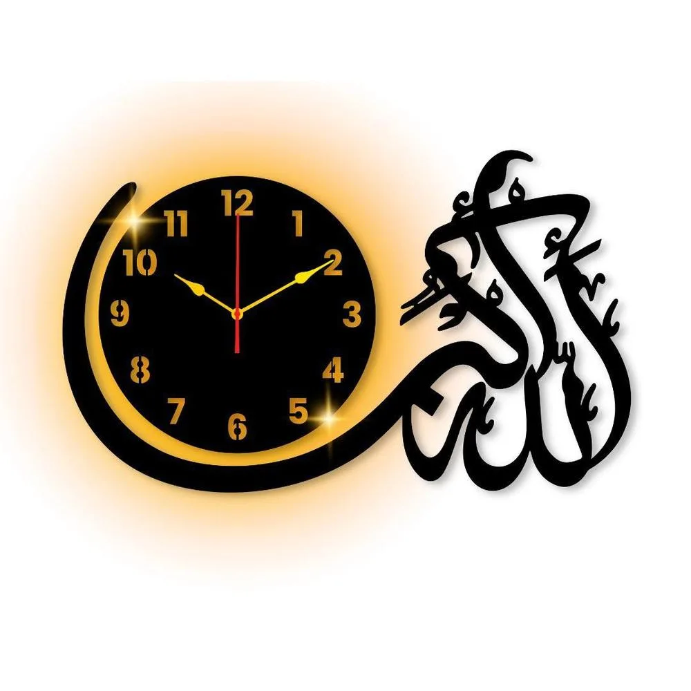 Islamic wall clock with soft backlight – compact rectangular design