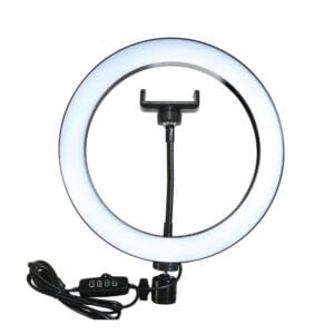 RGB LED ring light 26cm with phone holder – multicolor
