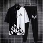 Men’s black polyester printed track suit – front view