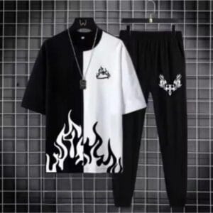 Men’s black polyester printed track suit – front view