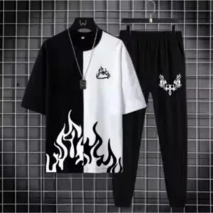 Men’s black polyester printed track suit – front view
