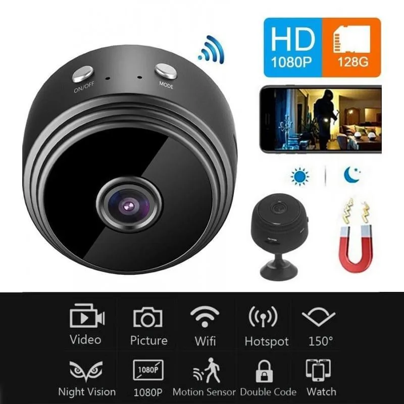 Mini security camera compatible with Android and iOS apps